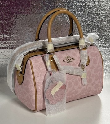 Coach Rowan Satchel Bag Signature Canvas With Charms Powder Pink CEA18 