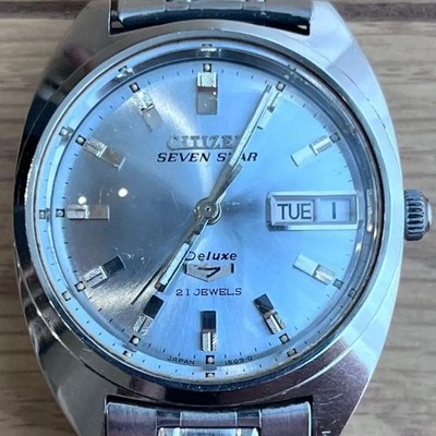 CITIZEN Seven Star Deluxe ACSS2824Y Auto 21J Silver Dial Herrenuhr Tag Datum