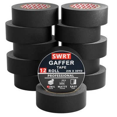 Gaffers Tape 12 Pack 2 x 30 Yards 11 Mil Industrial Black SWRT Grade Strong