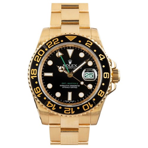 Rolex GMT-Master II 116718 18k Yellow Gold Black Dial Papers  ...