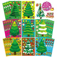 Christmas Party Games - 32 Sheets Make Your Own Christmas Tree Stickers Mix a...