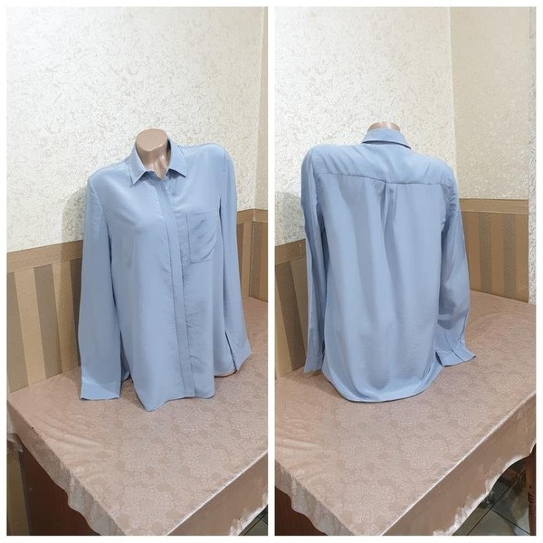 Women Jigsaw Shirt Blue Silk 38 / M / 46 #9LYA