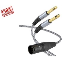3.3 FT Braided XLR Male to Dual 1/4 TS Mono Y Cable - Tangle-Free Design