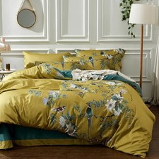 mixinni Duvet Cover Set King Size Bird Flower Pattern Soft Long Staple Cotton