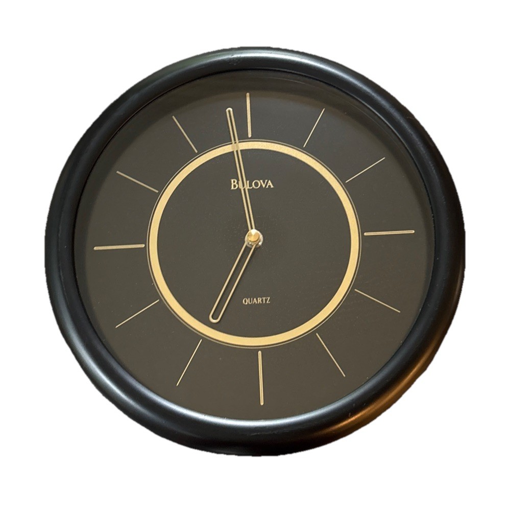 Bulova Wall Clock Modern 11" Gold & Black Quartz Working 100% Tested Clock Decor