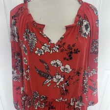Talbots Size Large Red/White 3/4 Sleeve V-neck Fit & Flare Dress