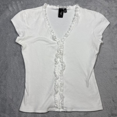 Awake by OS Ruffle Top Women Small White Short Sleeve Coquette Y2K