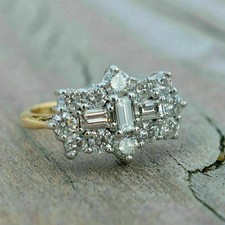 1.25 Ct Baguette VVS1 Diamond Vintage Cluster Ring 14k Yellow Gold Over Size N