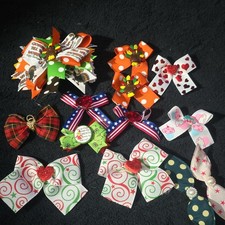 Girls Handmade Hair Bow Clips Holiday Christmas Patriotic Grinch Set
