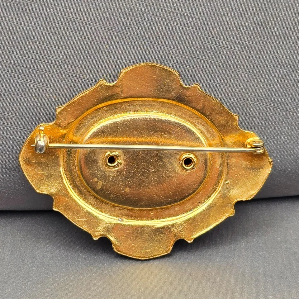 Broche prendedor floral rosa repollo rosa esmalte guilloche azul de colección 1,75" tono dorado Foto 3 de 4