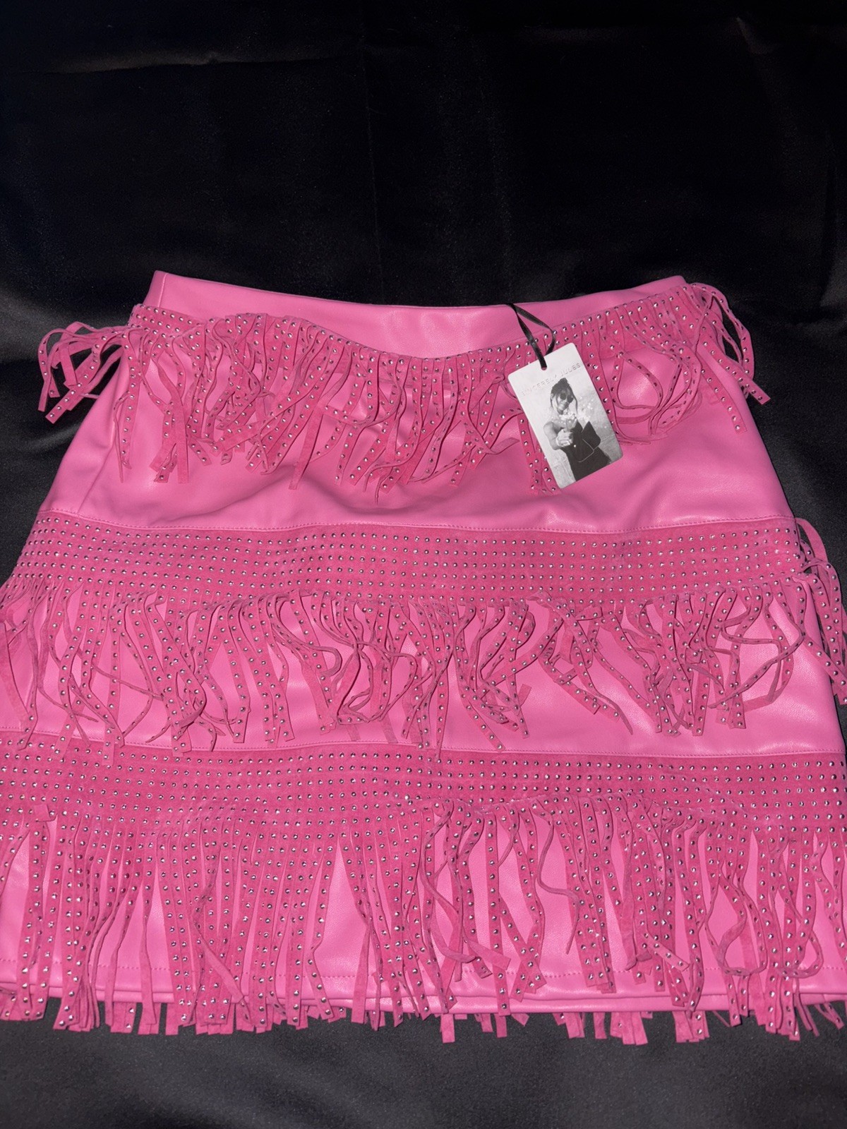 Mini Skirt Sincerely Jules Women medium Pink Studded Fringe Faux Leather barbie-image
