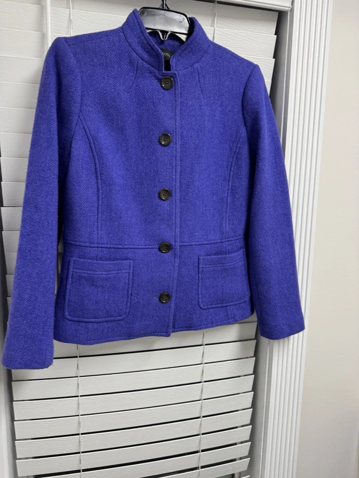 Blazer Abrigo Chaqueta Talbots Botón Púrpura Para Mujer Talla 2 Mezcla Lana Foto 4 de 4