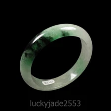 57mm Chinese Natural Black Emerald Green Jadeite Jade Bracelet Bangle 53677