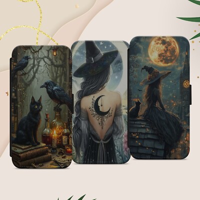 HEXE SCHWARZE KATZE GOTHIC HANDYHÜLLE FÜR IPHONE SAMSUNG PIXEL FLIP WALLET