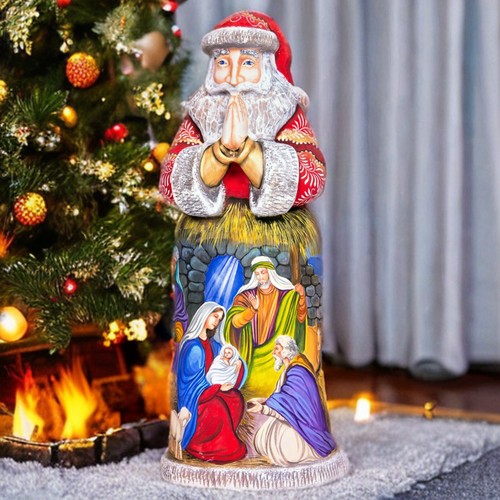 Wooden Santa Claus figurine 14", Nativity Scene Christmas Home Decor indoor