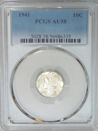 1941 Mercury Dime PCGS AU58 Frosty Luster Just Graded New Holder #M119B