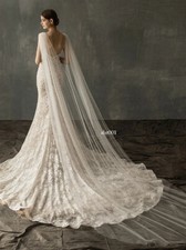 Wedding Bridal Cape Veil Cathedral Cape Sheer Long Bridal Wrap with Beaded Pins
