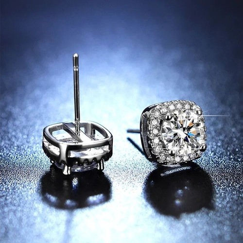 4.80Ct Round Cut Moissanite Diamond 14k White Gold Plated Halo Stud Earrings 925 - Picture 4 of 4