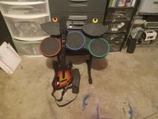 Nintendo Wii Guitar Hero Bundle Sunburst Guitar Drum Set Tested READ