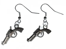 Earrings Miniblings Pendant Wild West Cowgirl Colt Gun Silver