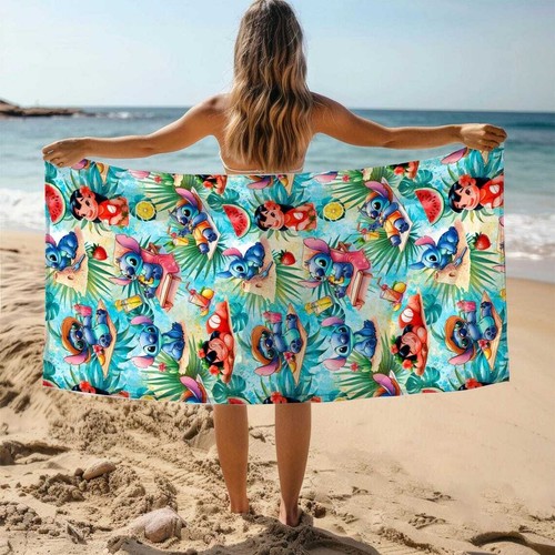 Lilo and Stitch Beach Towel, Watercolor Disney Stitch Beach Towel - Picture 4 of 4