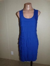 Calvin Klein Blue Tiered Shift Dress Womens Size 4 Small Scoop Neck Stretch