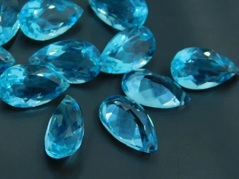 2 Piezas Cuentas Sueltas Piedra Corte Pera Facetada Hidro Topacio Azul Cielo 28x18MM Foto 4 de 4