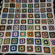 Vintage Throw Quilt Crochet Granny Square Bright Colors 70 X 54