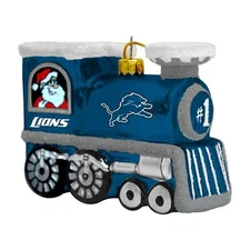 Topperscot NFL Detroit Lions Blown Glass Santa & Rudolph Train Ornament