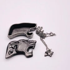 Vintage Torino Pewter Trinket Box Set Panther Earrings Brooch Necklace L408
