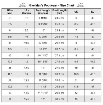 nike size chart infant