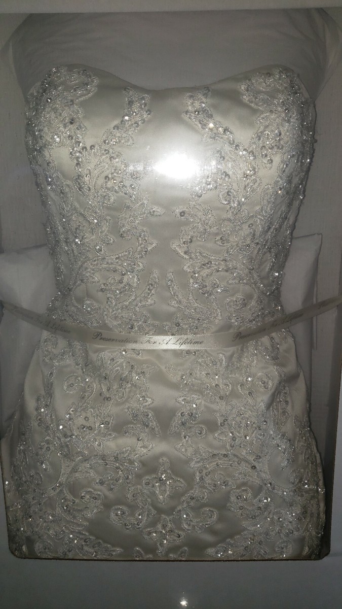 Oleg Cassini Satin Lace Strapless Wedding Dress | eBay