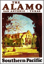 The Alamo Texas 1929 Southern Pacific Railroad Vintage Poster Print Retro Art