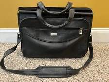 Vintage US Luggage New York Leather Briefcase Luggage Carry Bag Black 