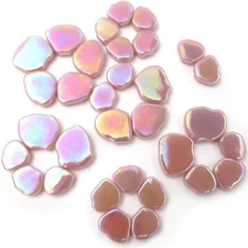 25 Tiles Iridescent Rose Pink Petal Flower Shapes Glass Mosaic Tile Pieces