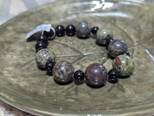 12mm Dragons Blood Jasper  Black Onyx 7" Length Bead Bracelet Unisex Stretch