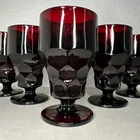 (6) Vtg Anchor Hocking Georgian Ruby Red Glass Footed Iced Tea Tumblers Set of 6