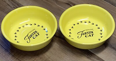 Fiesta Cat Bowl in Sunflower Fiestaware Yellow Food Dish Retired Set Of 