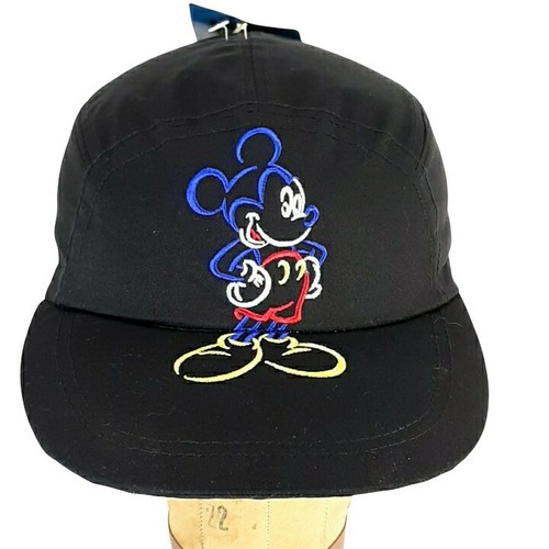 Vtg 5 Panel Mickey Unlimited Hat Black 
