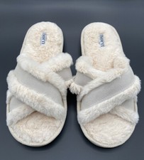 B rn Sz L Womens Faux Fur Cross Band Cozy Plush Home Slippers NWOT 