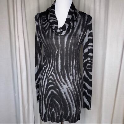 T Tahari Blk/Gray Zebra Print CowlNeck Tunic/Dress Sz Small