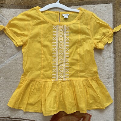 J. Crew Embroidered tie-sleeve T-shirt blouse in WARM SUN (yellow) size 0 NWT