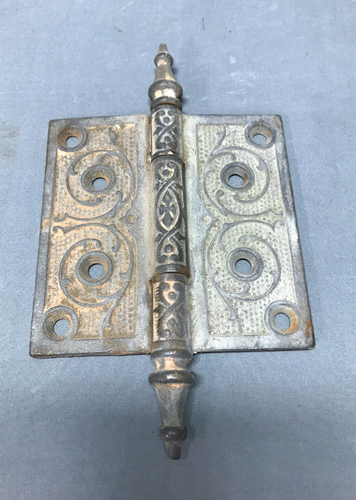 Vintage Set 3 Decorative Door Hinges 4x4 Steeple Point Cast Iron Old 1018-24B - Picture 5 of 16