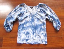 DREW ~ Size XS ~ Cold Shoulder 100% SILK Dreamy Sky! Tie Dye Pullover Blouse a22