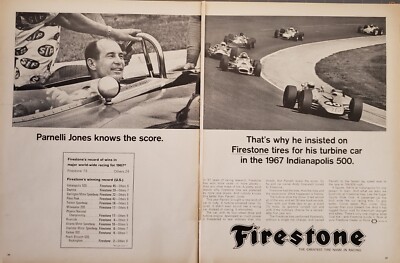 1967 Firestone Tires Parnelli Jones Knows The Score Vintage 2 Page Print Ad