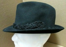 Bollman Black W/ Black Laced Band Vtg USA Fur Blend Fedora Hat 7 1/8