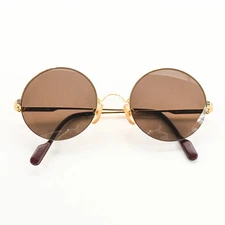 CARTIER Trinity Round Semi-Rimless Sunglasses Gold Metal Brown 49-20 with Box