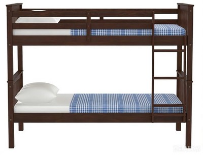  Twin Solid Wood Mission Bunk Bed Walnut Finish Ladder Guardrails (unopened） 