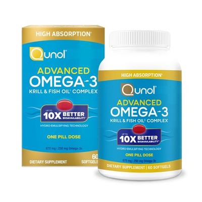 Qunol Advanced Omega 3 Krill Fish Oil 250mg EPA DHA Brain Eye Heart Joint 90 Cap