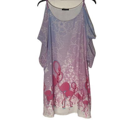 PattyCandy Plus Size 2XL Cold Shoulder Flamingo Tunic Dress Lined Pink Purple